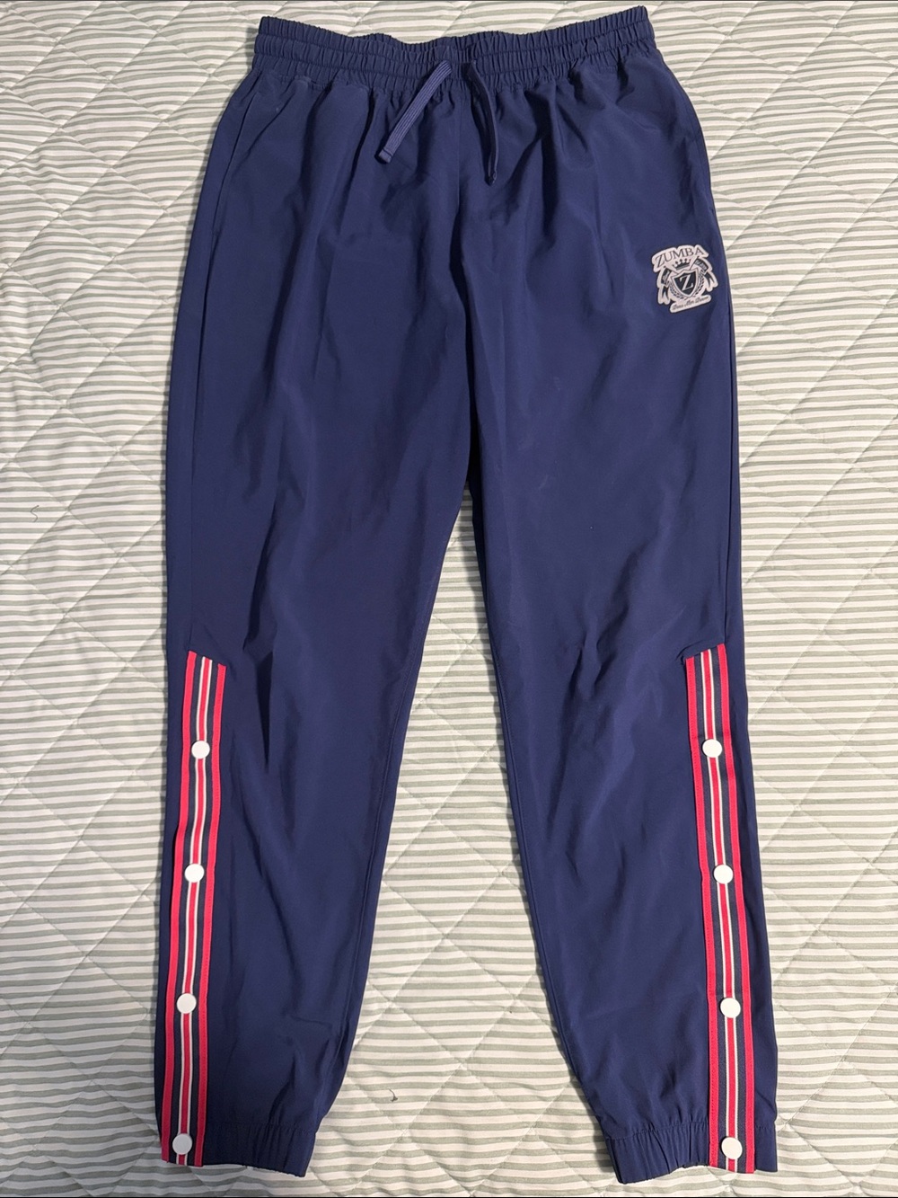 Unisex Zumba Fitness Navy Track Pants with Pink Stripe Accents